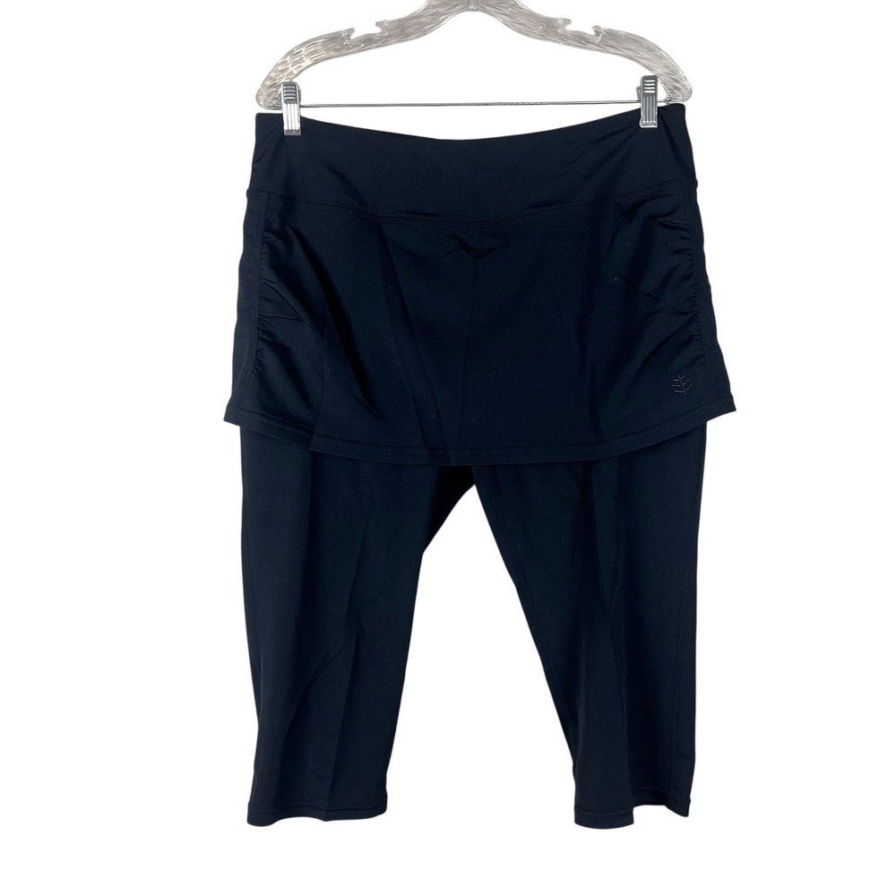 Coolibar Womens Black Skirted Capri Leggings UPF 50 Active Skort Tights XL
